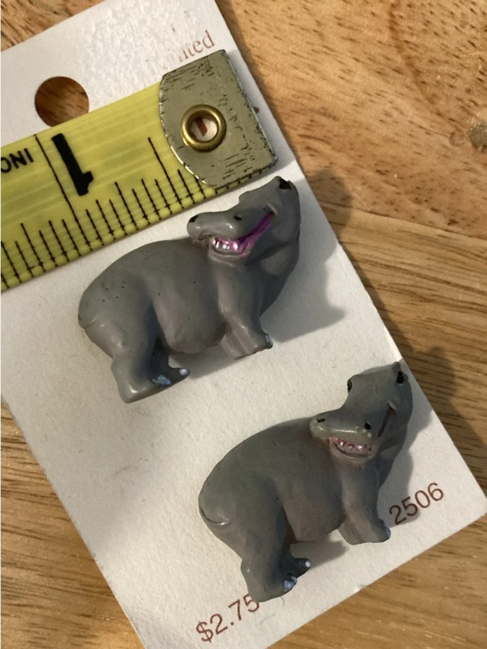 Hippo animal buttons noah’s Ark NEW hand painted set of 2 novelty safari buttons